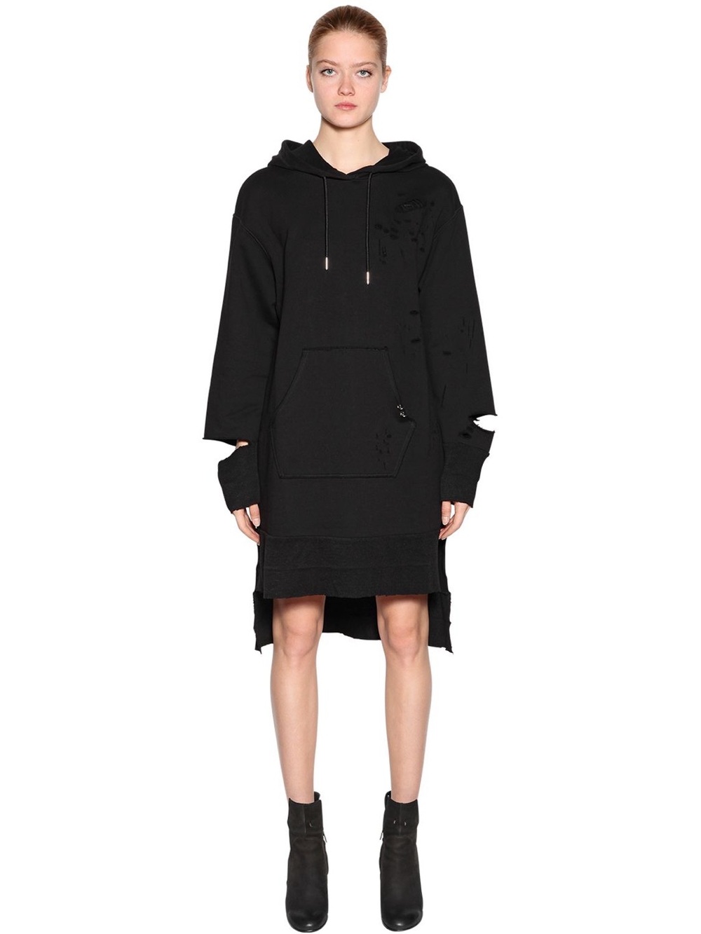 Diesel D-Ilse distressed sweat asymmetrical hoodie dress